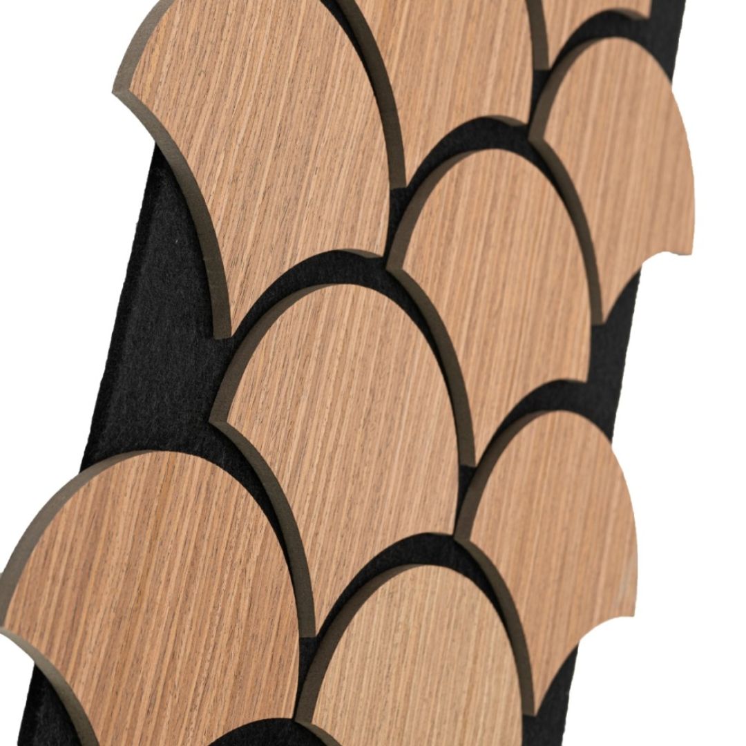 Panou 3D Stejar Inchis Fonoabsorbant din MDF si Pasla D6764 – 60x40x1.8 cm