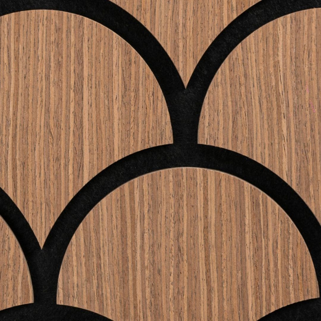 Panou 3D Stejar Inchis Fonoabsorbant din MDF si Pasla D6764 – 60x40x1.8 cm