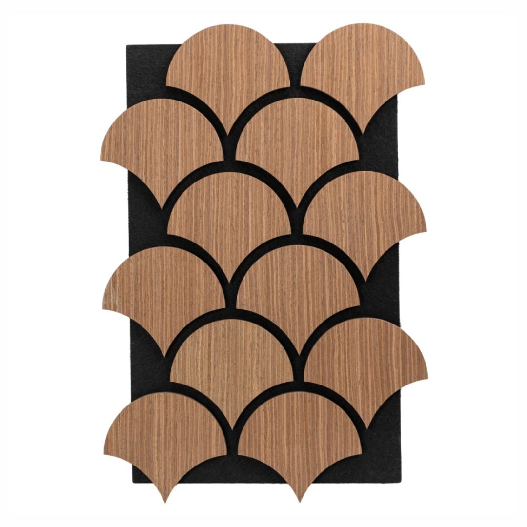 Panou 3D Stejar Inchis Fonoabsorbant din MDF si Pasla D6764 – 60x40x1.8 cm