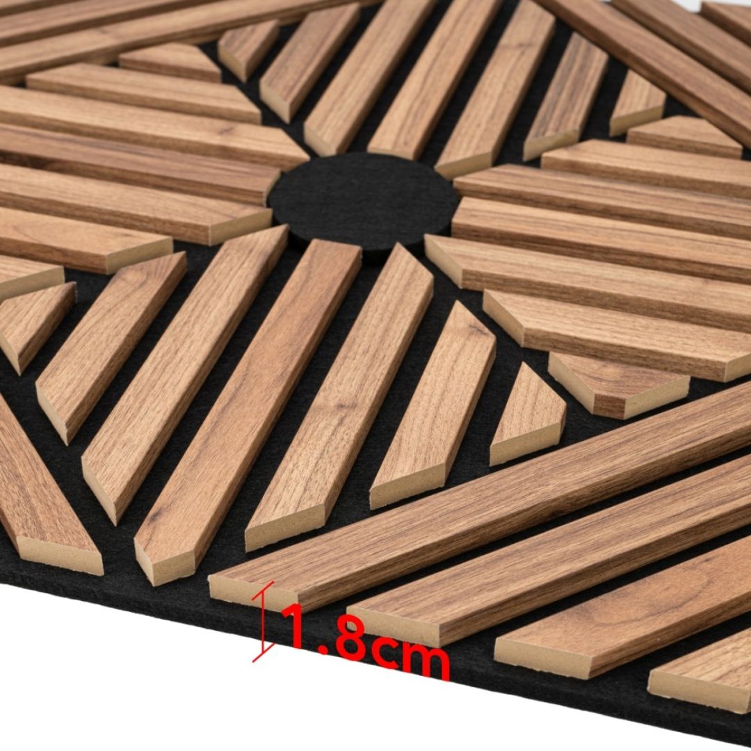 Panou 3D Stejar Inchis Fonoabsorbant din MDF si Pasla D6770 – 60x60x1.8 cm