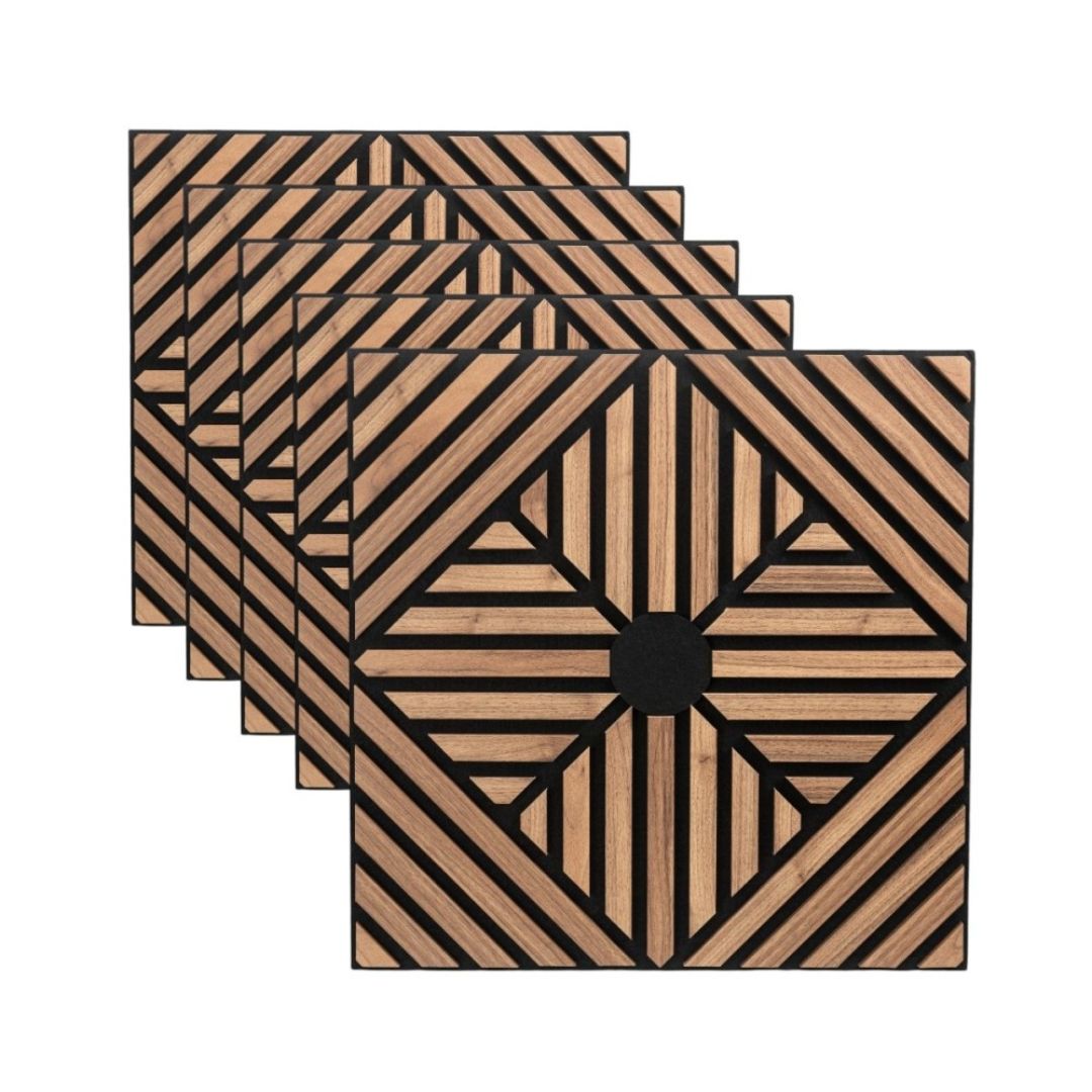 Panou 3D Stejar Inchis Fonoabsorbant din MDF si Pasla D6770 – 60x60x1.8 cm