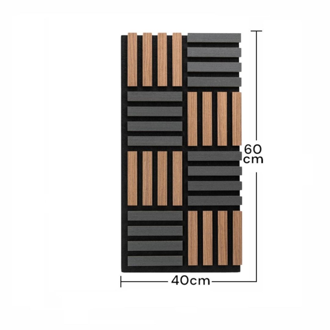 Panou 3D Stejar Inchis/Negru Fonoabsorbant din MDF si Pasla D6772 – 60x40x2.1 cm