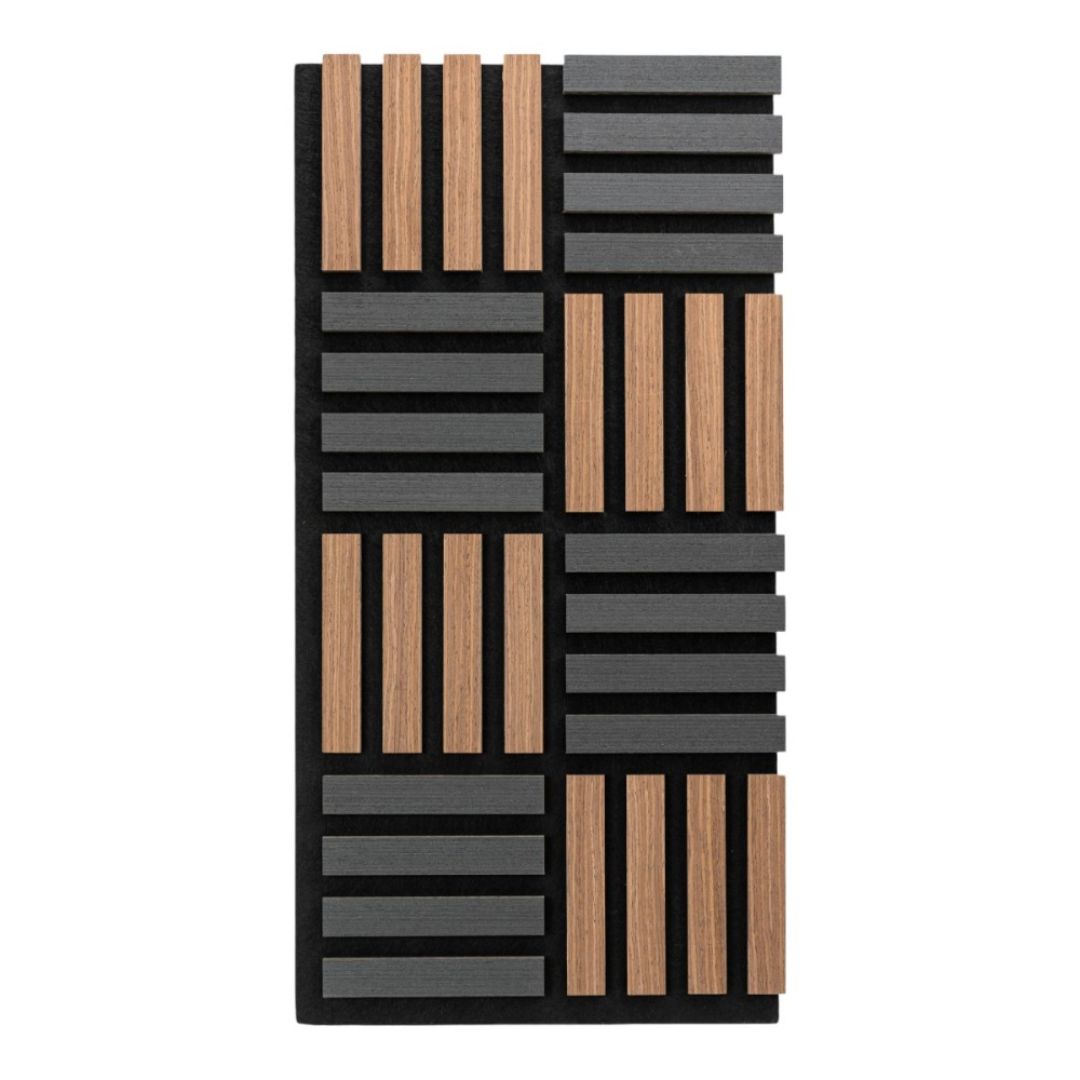 Panou 3D Stejar Inchis/Negru Fonoabsorbant din MDF si Pasla D6772 – 60x40x2.1 cm