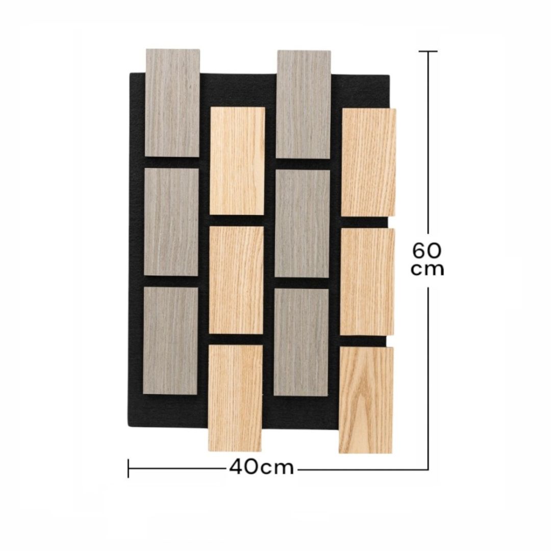 Panou 3D Stejar/Gri Fonoabsorbant din MDF si Pasla D6774 – 60x40x2.1 cm