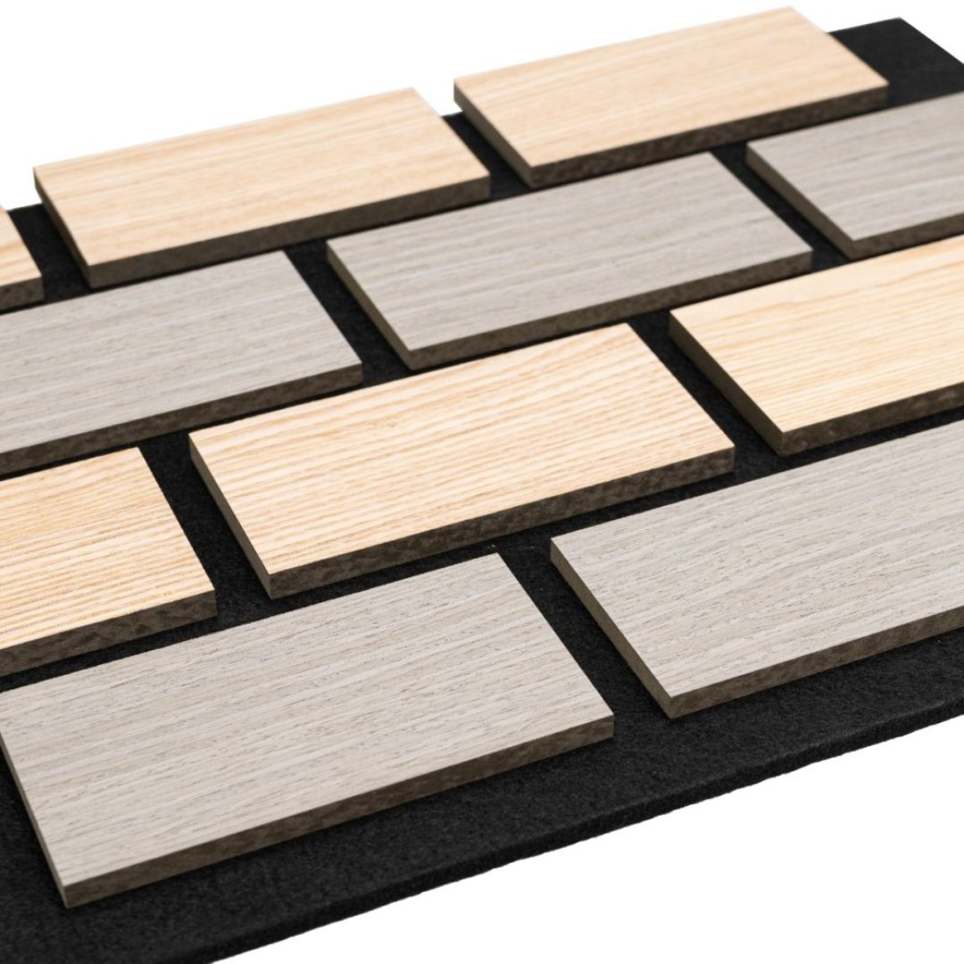 Panou 3D Stejar/Gri Fonoabsorbant din MDF si Pasla D6774 – 60x40x2.1 cm