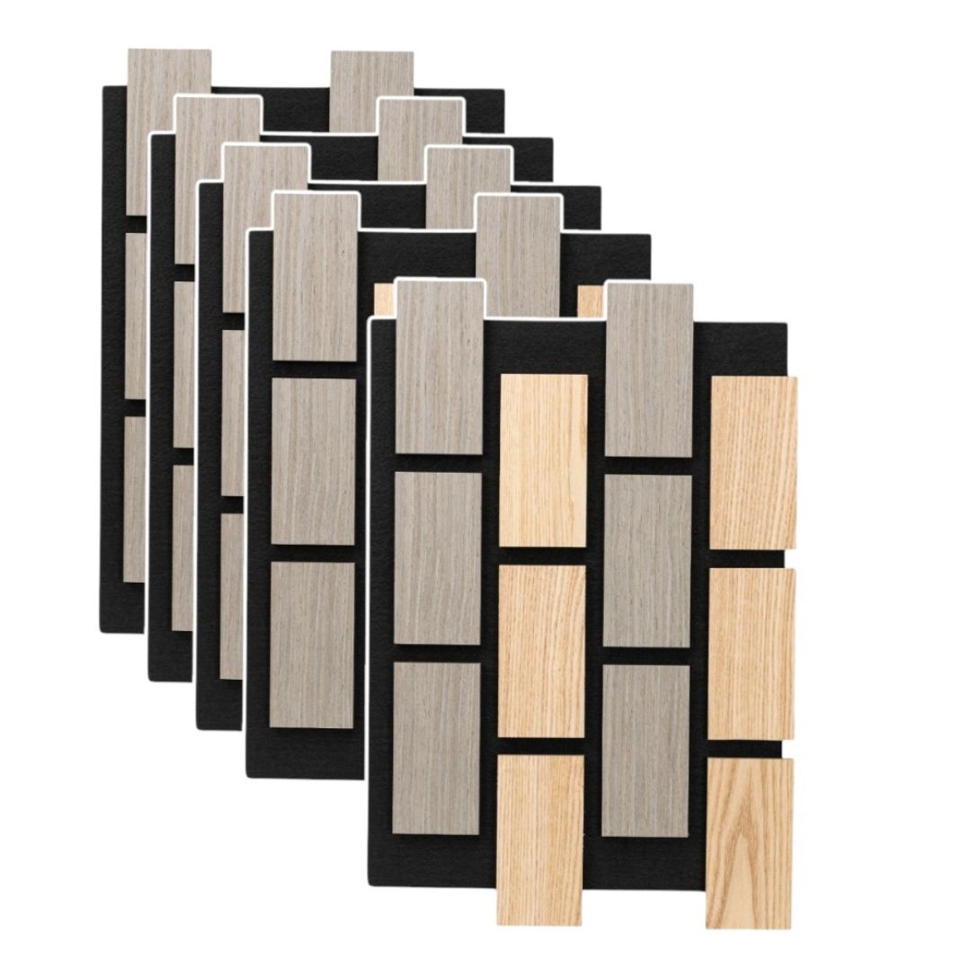 Panou 3D Stejar/Gri Fonoabsorbant din MDF si Pasla D6774 – 60x40x2.1 cm
