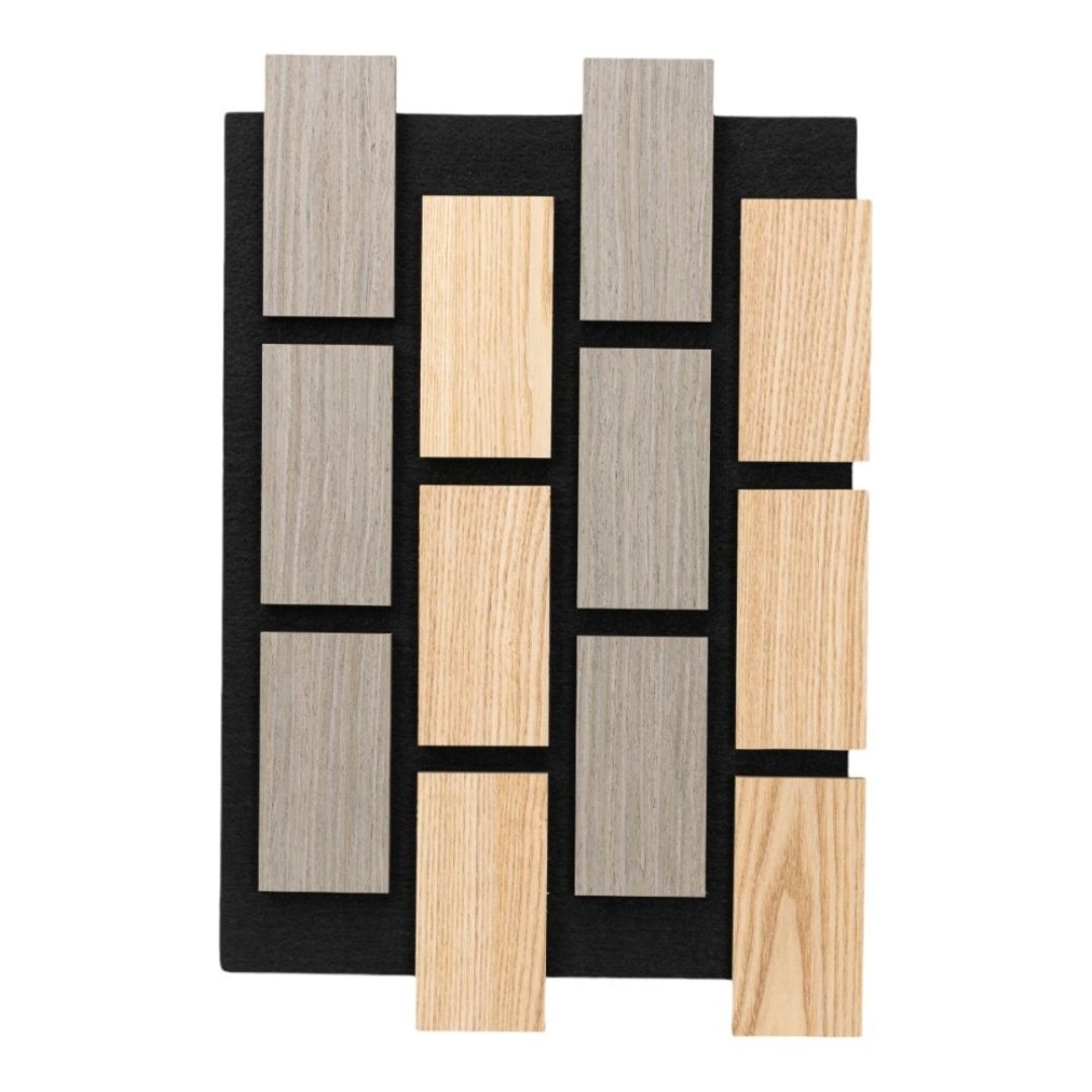 Panou 3D Stejar/Gri Fonoabsorbant din MDF si Pasla D6774 – 60x40x2.1 cm