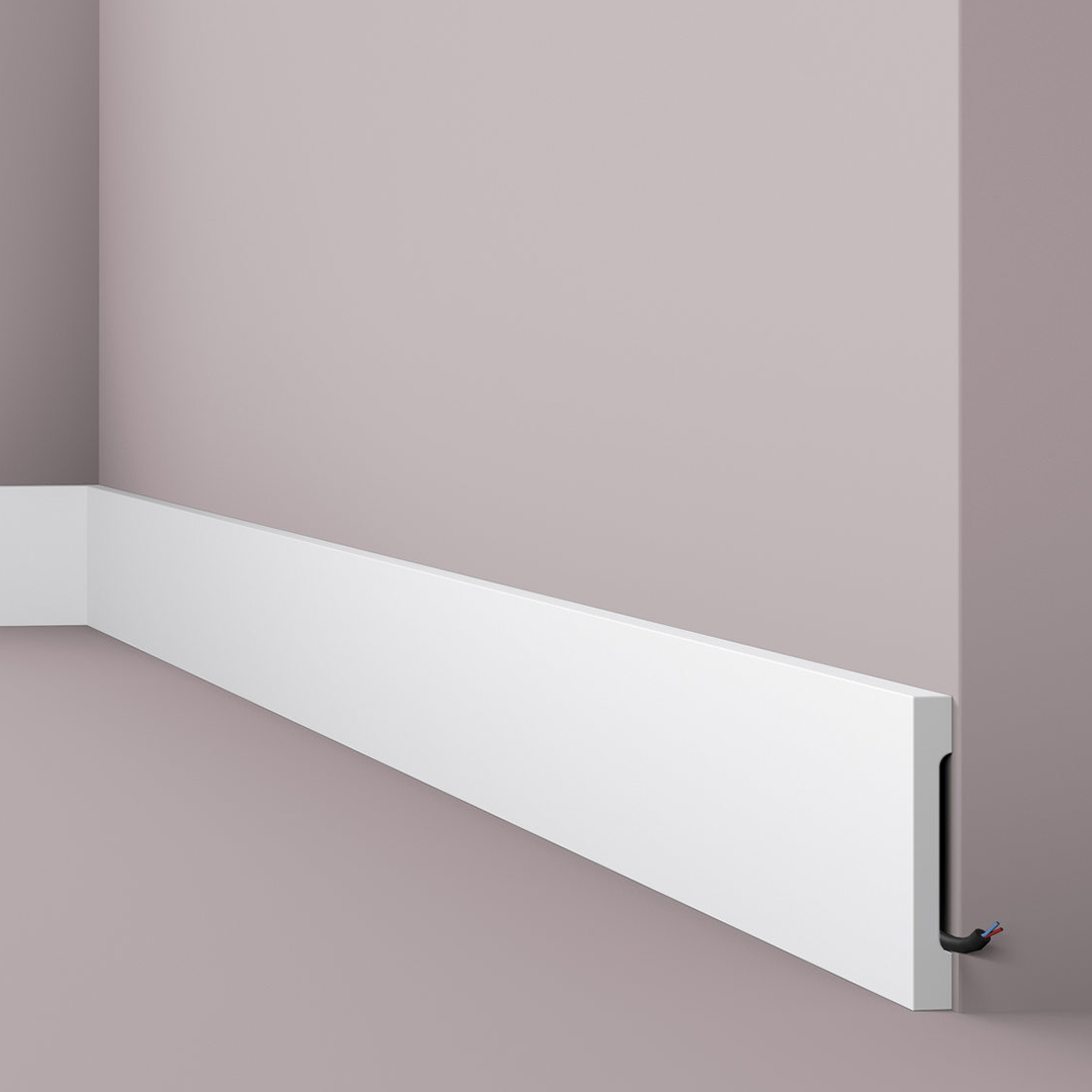 Plinta decorativa alba parchet din polistiren dur Wallstyl FD2S 110x15x2000