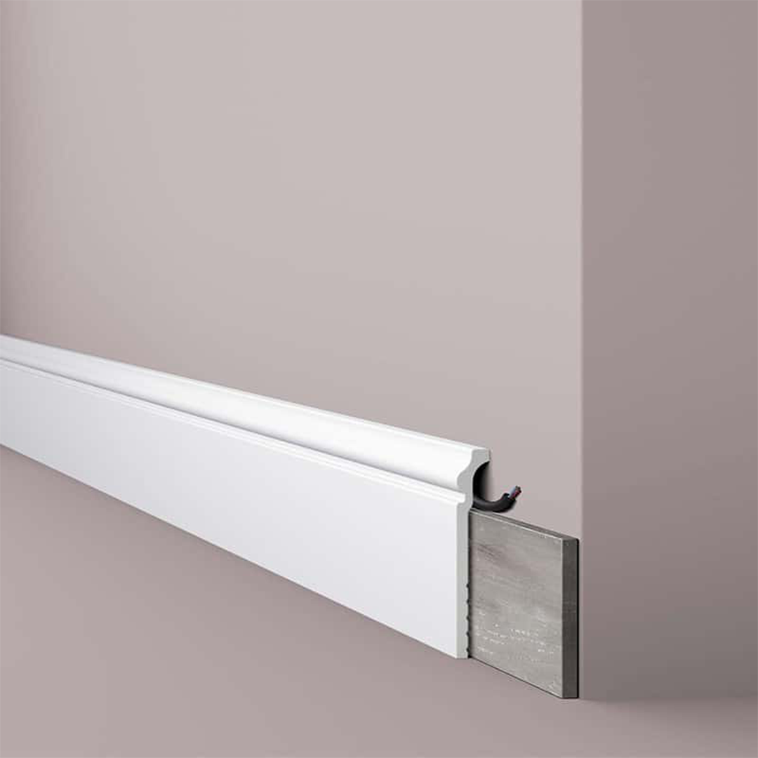 Plinta decorativa alba din polimer dur Wallstyl CF3 120x22x2000