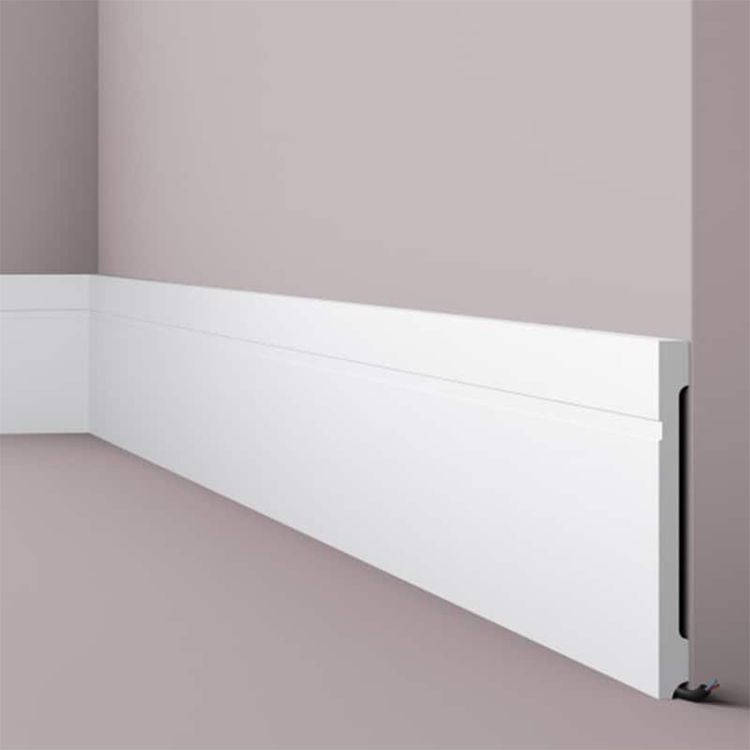 Plinta decorativa parchet alba din polimer dur Wallstyl FD20 200x18x2000