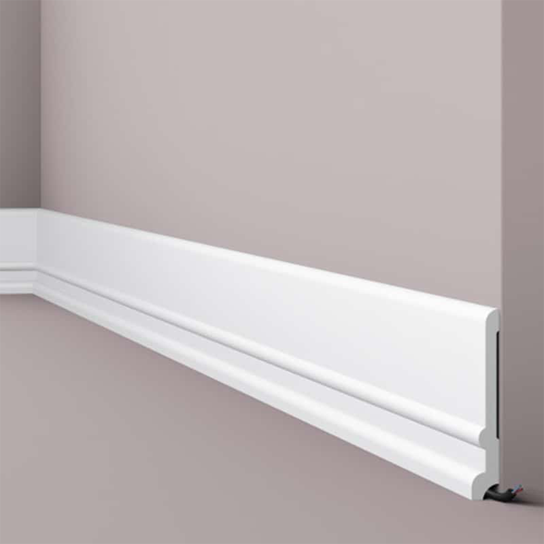 Plinta decorativa parchet alba din polistiren dur Wallstyl FD21 130x20x2000