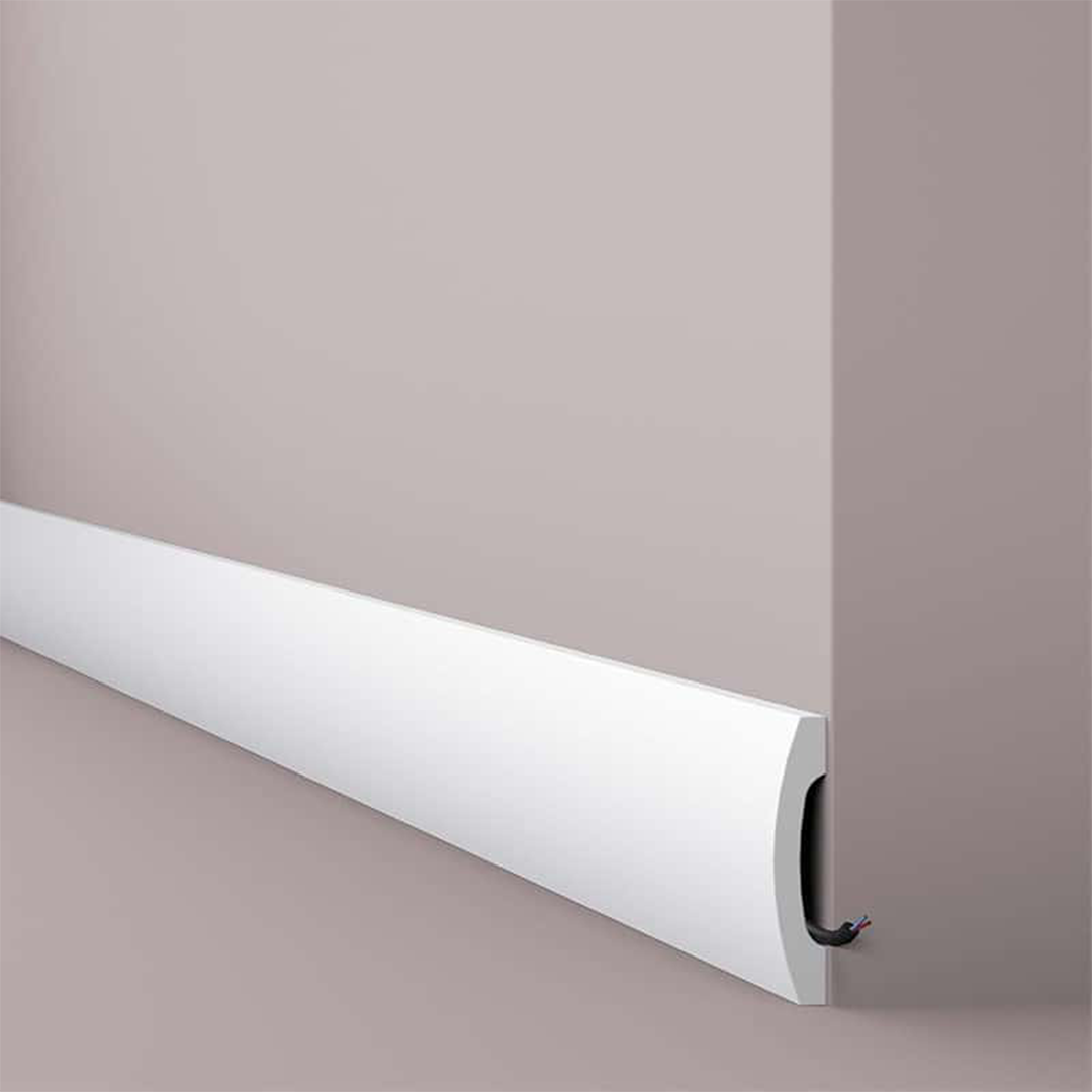 Plinta decorativa parchet alba din polistiren dur Wallstyl FD3 100x20x2000