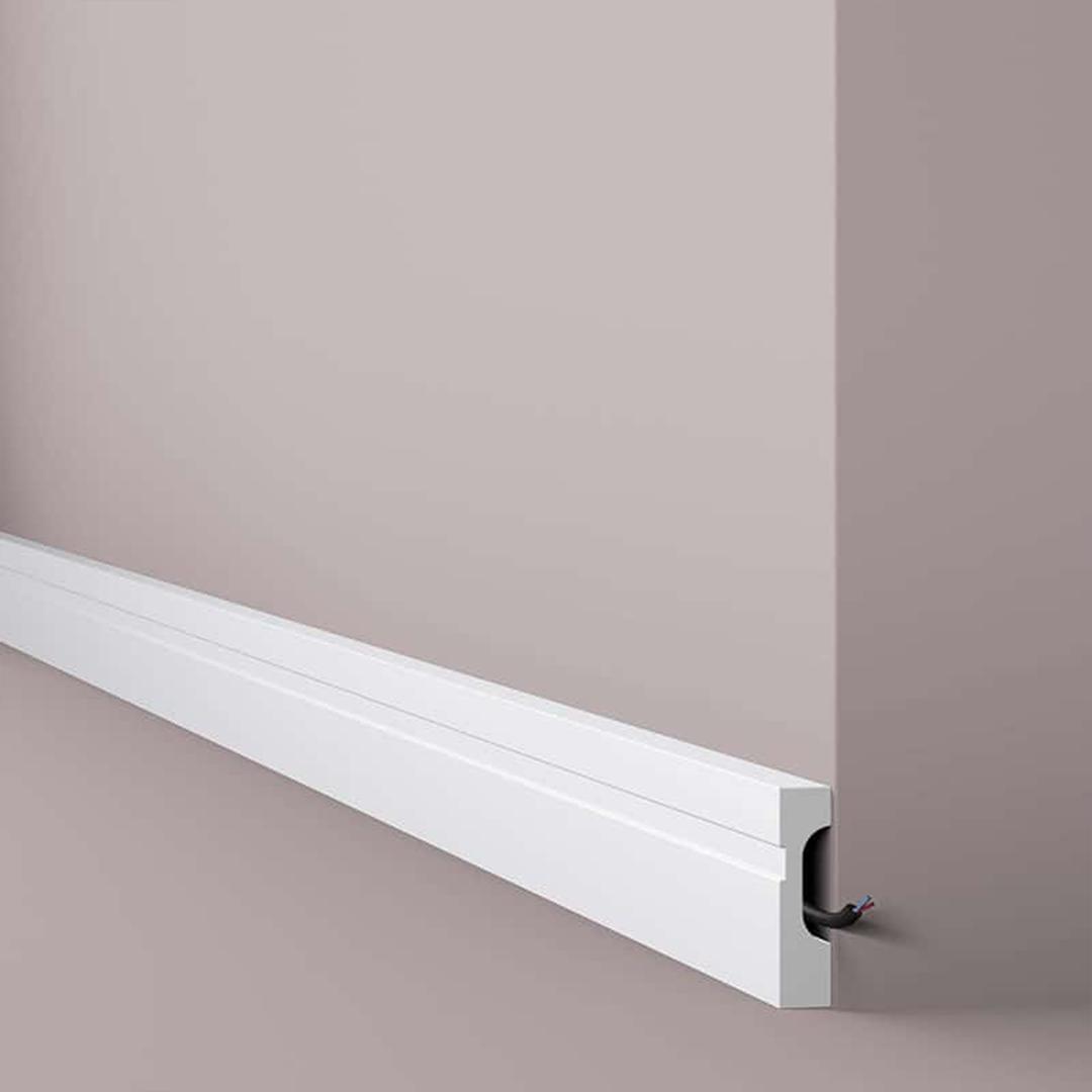 Plinta decorativa parchet alba din polistiren dur Wallstyl FD7 70x18x2000