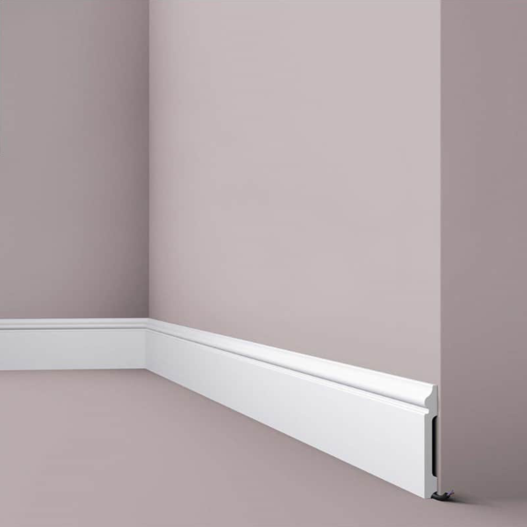 Plinta decorativa parchet alba din polistiren dur Wallstyl FL2 120x15x2000