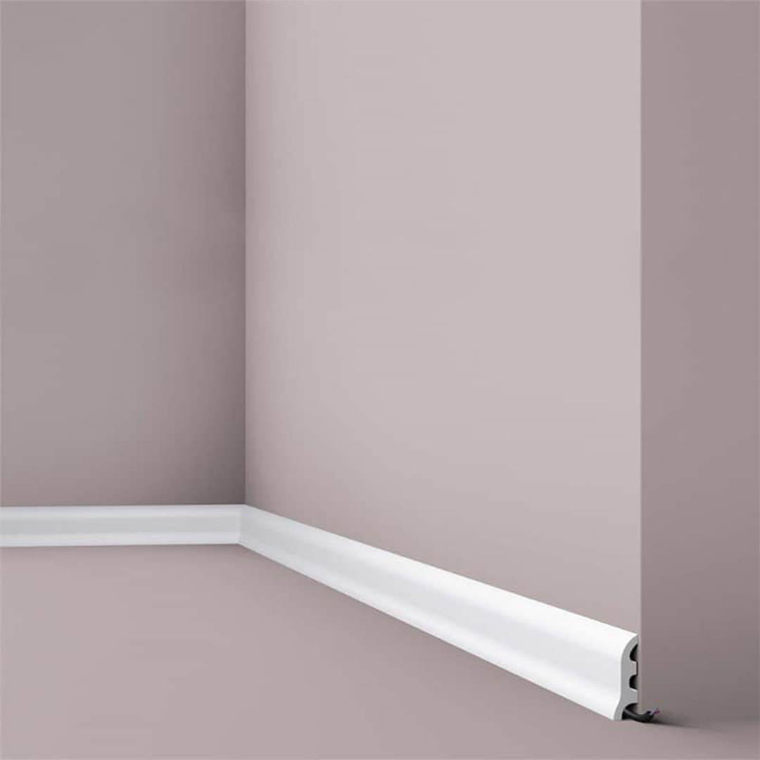 Plinta decorativa parchet alba din polistiren dur Wallstyl FL3 55x17x2000