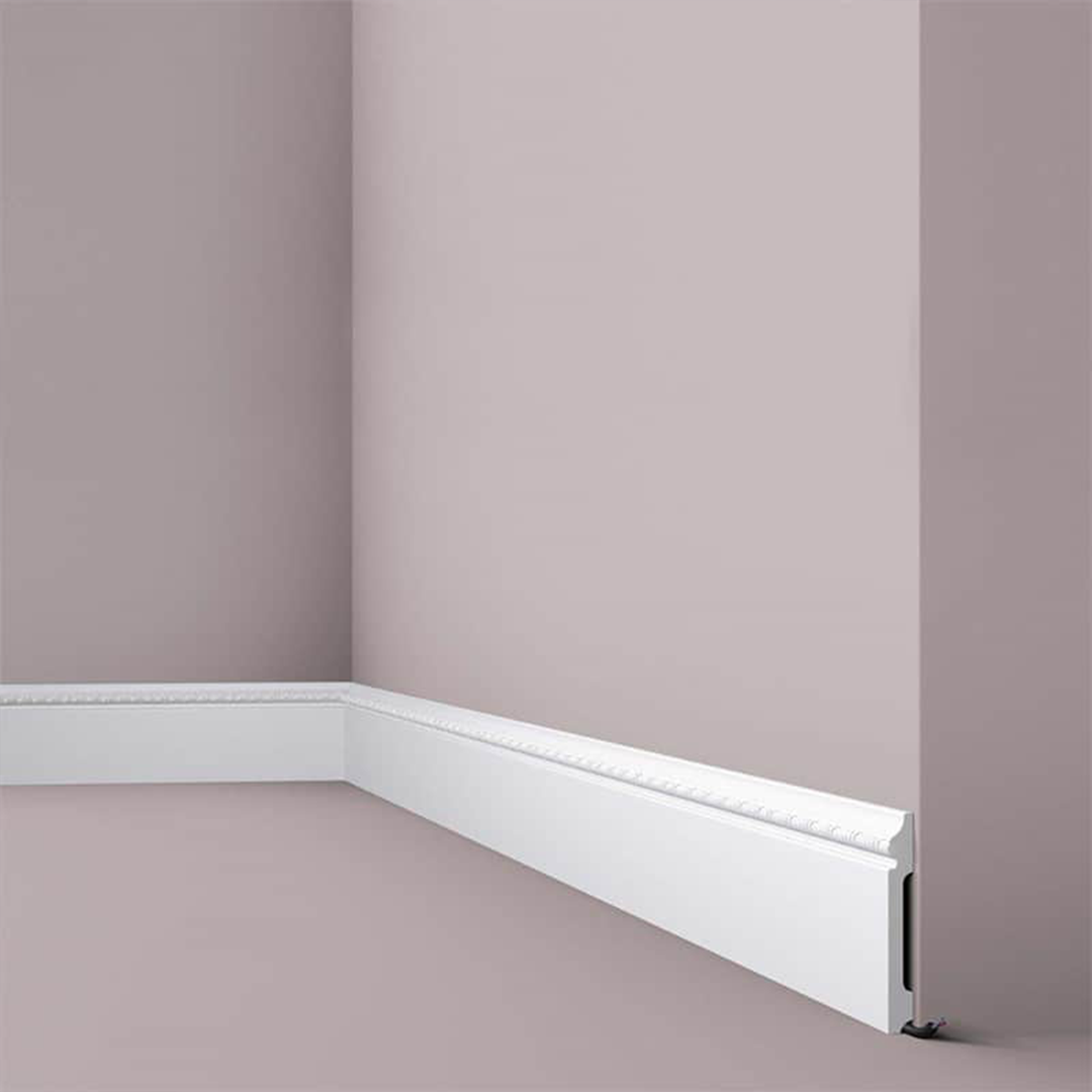 Plinta decorativa parchet alba din polistiren dur Wallstyl FO1 120x15x2000