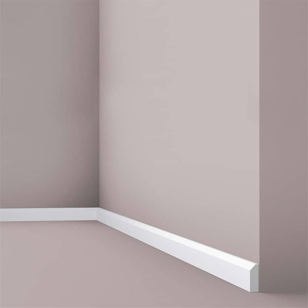 Plinta decorativa parchet alba din polistiren dur Wallstyl FT1 38x13x2000