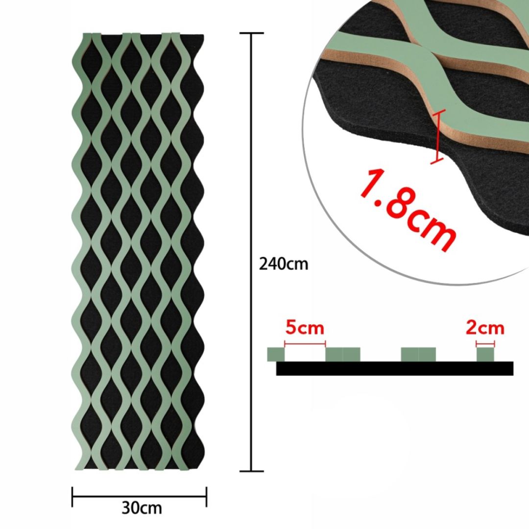Riflaj Acustic din MDF si Pasla Verde D6240 – 30×1,8×240 cm