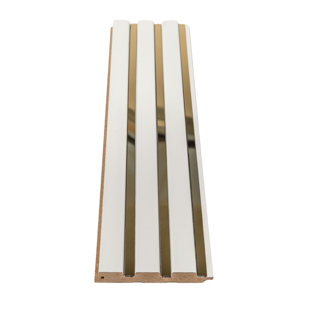 Riflaj alb cu oglinda aurie din MDF infoliat - 12x1,8x270 cm