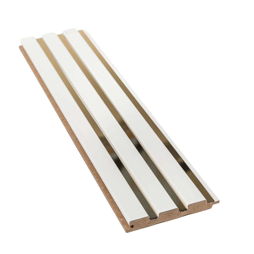Riflaj alb cu oglinda aurie din MDF infoliat - 12x1,8x270 cm