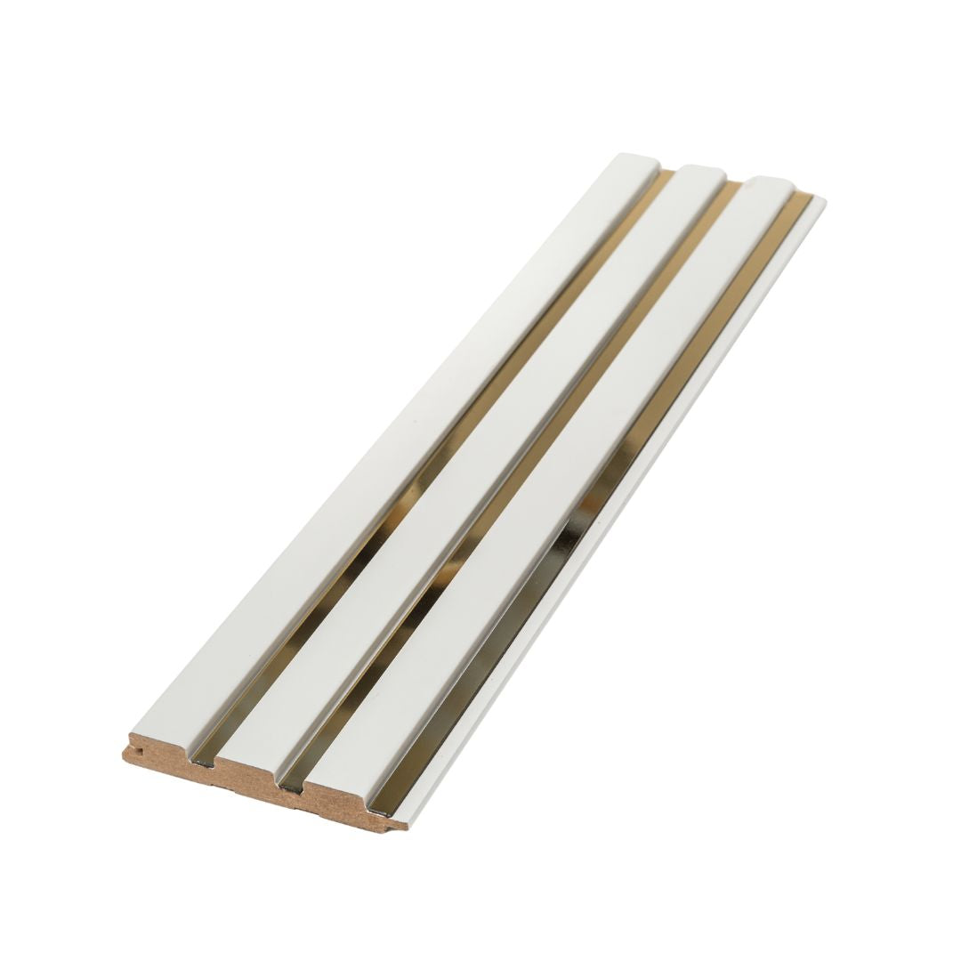 Riflaj alb cu oglinda aurie din MDF infoliat - 12x1,8x270 cm