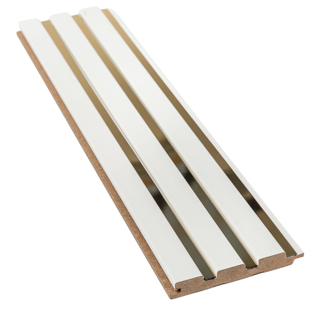 Riflaj alb cu oglinda argintie din MDF infoliat - 12x1,8x270 cm