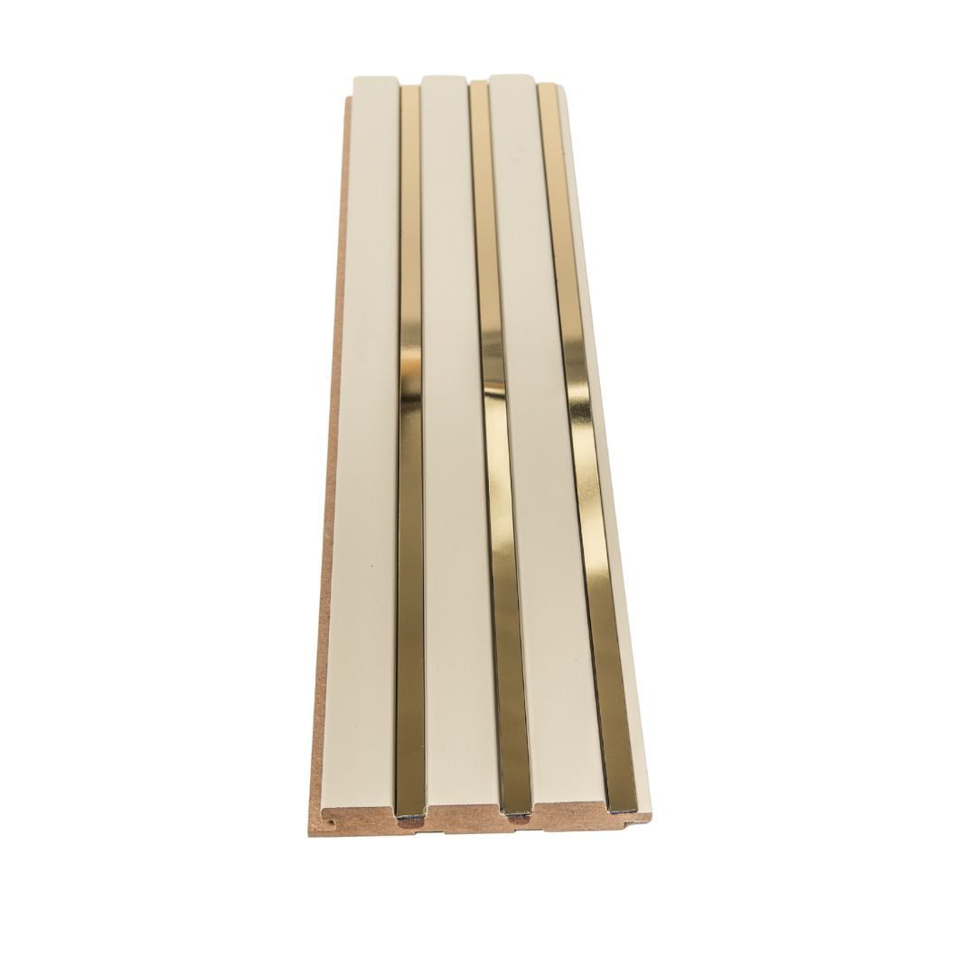 Riflaj bej cu oglinda aurie din MDF infoliat - 12x1,8x270 cm