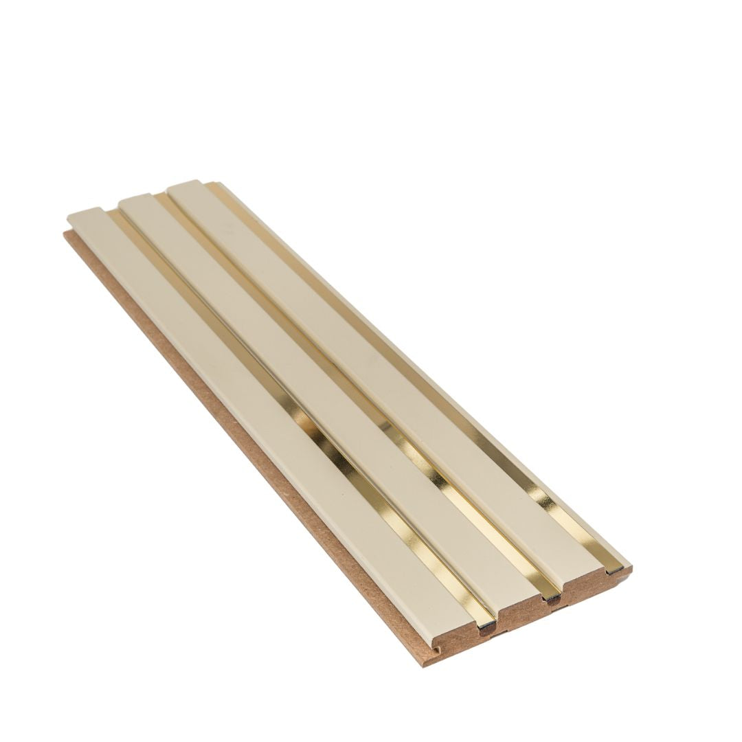 Riflaj bej cu oglinda aurie din MDF infoliat - 12x1,8x270 cm