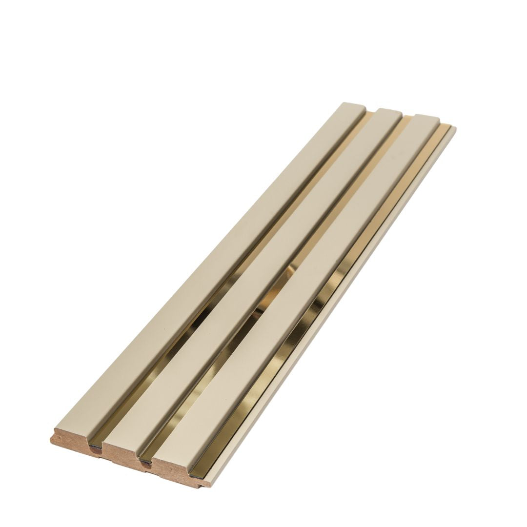 Riflaj bej cu oglinda aurie din MDF infoliat - 12x1,8x270 cm