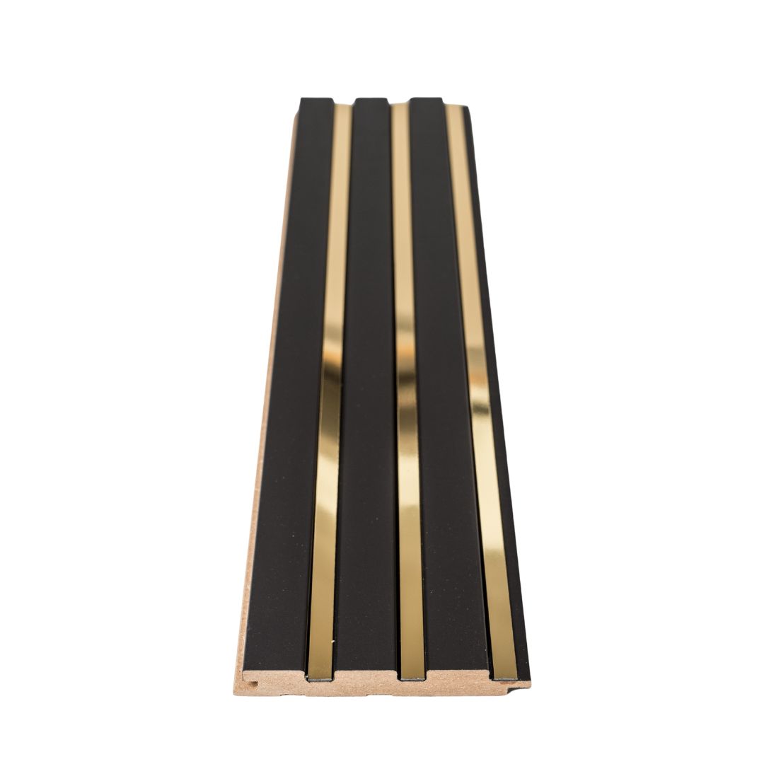 Riflaj negru cu oglinda aurie din MDF infoliat - 12x1,8x270 cm