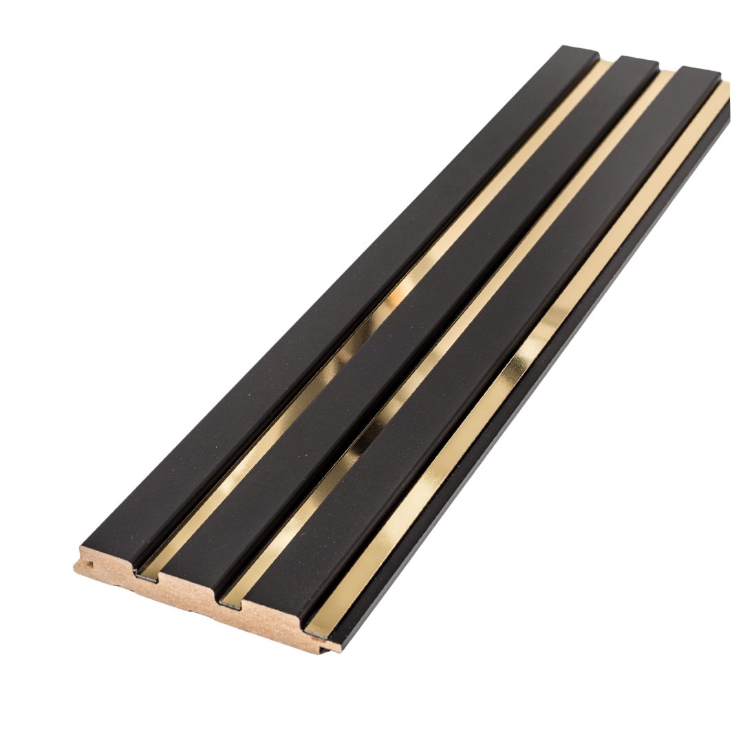 Riflaj negru cu oglinda aurie din MDF infoliat - 12x1,8x270 cm