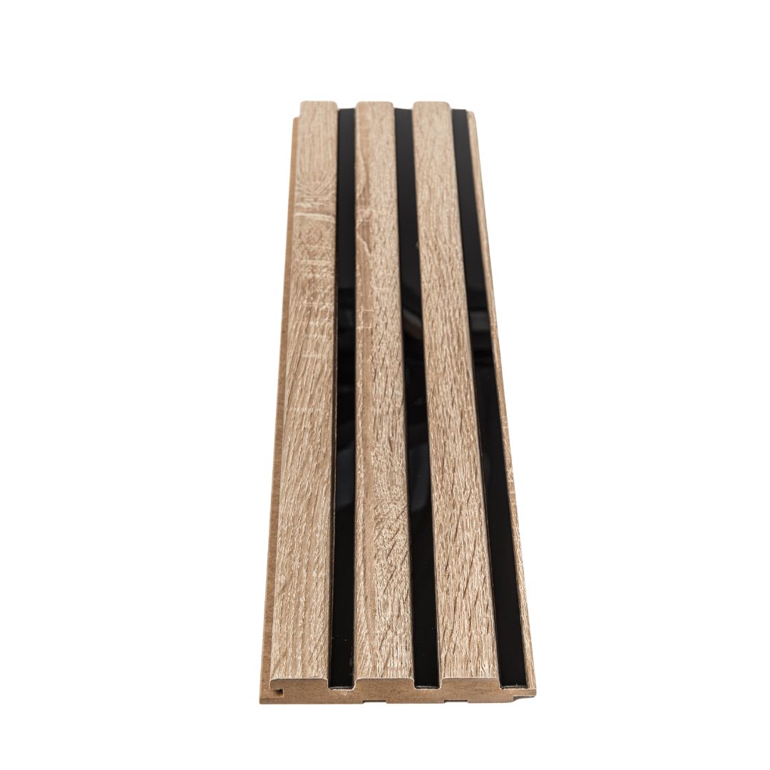 Riflaj stejar sonoma cu oglinda neagra din MDF infoliat - 12x1,8x270 cm