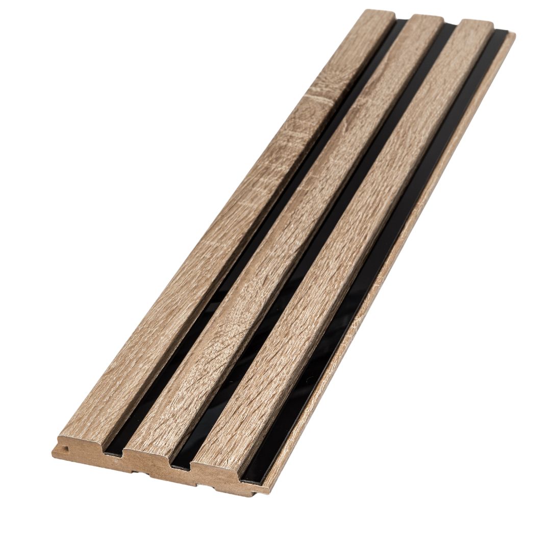 Riflaj stejar sonoma cu oglinda neagra din MDF infoliat - 12x1,8x270 cm